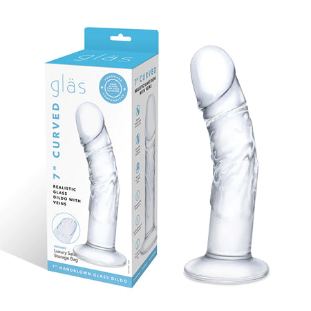 Glas 7 in. Curved Realistic Glass Dildo with Veins - Not Very Vanilla