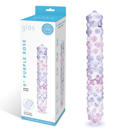 Glas 9 in. Purple Rose Nubby Glass Dildo - Not Very Vanilla