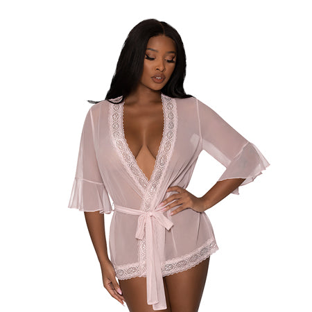 Magic Silk Seabreeze Robe With Lace Trim Blush L/XL - Not Very Vanilla