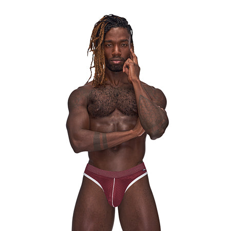 Male Power Sport Mesh Sport Thong Burgundy S/M - Not Very Vanilla