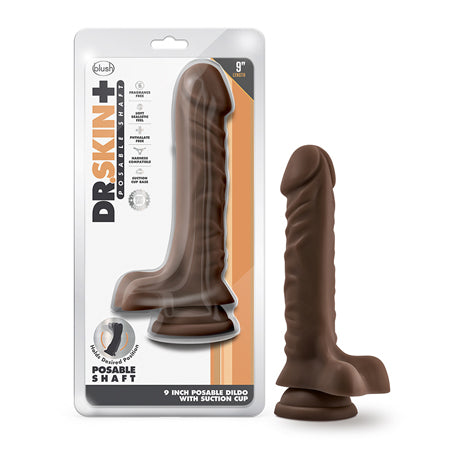 Blush Dr. Skin Plus Realistic 9 in. Triple Density Posable Dildo with Balls & Suction Cup Brown - Not Very Vanilla