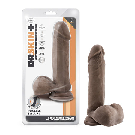 Blush Dr. Skin Plus Thick 9 in. Triple Density Posable Dildo with Balls & Suction Cup Brown - Not Very Vanilla