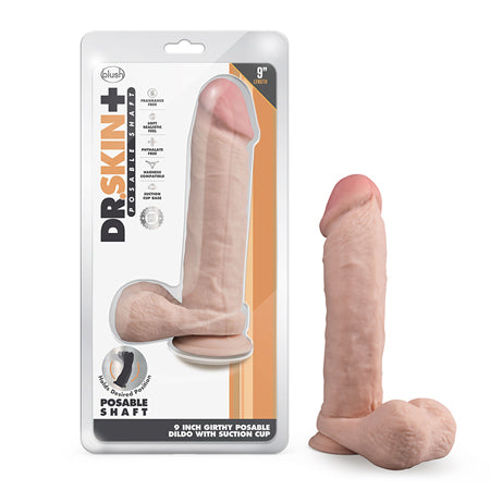 Blush Dr. Skin Plus Thick 9 in. Triple Density Posable Dildo with Balls & Suction Cup Beige - Not Very Vanilla