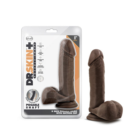 Blush Dr. Skin Plus Realistic 8 in. Triple Density Posable Dildo with Balls & Suction Cup Brown - Not Very Vanilla