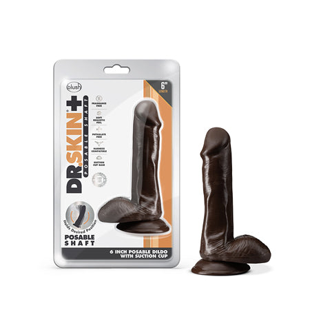 Blush Dr. Skin Plus Realistic 6 in. Triple Density Posable Dildo with Balls & Suction Cup Brown - Not Very Vanilla