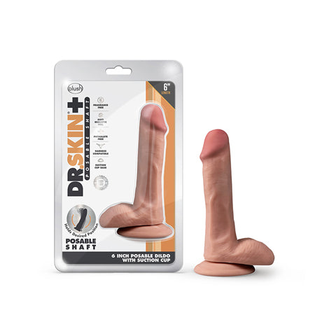 Blush Dr. Skin Plus Realistic 6 in. Triple Density Posable Dildo with Balls & Suction Cup Tan - Not Very Vanilla