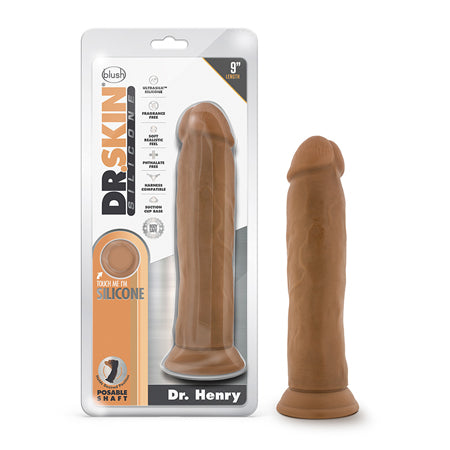 Blush Dr. Skin Silicone Dr. Henry Realistic 9 in. Posable Dildo with Suction Cup Tan - Not Very Vanilla