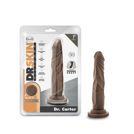 Blush Dr. Skin Silicone Dr. Carter Realistic 7 in. Posable Dildo with Suction Cup Brown - Not Very Vanilla