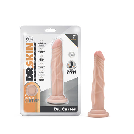 Blush Dr. Skin Silicone Dr. Carter Realistic 7 in. Posable Dildo with Suction Cup Beige - Not Very Vanilla