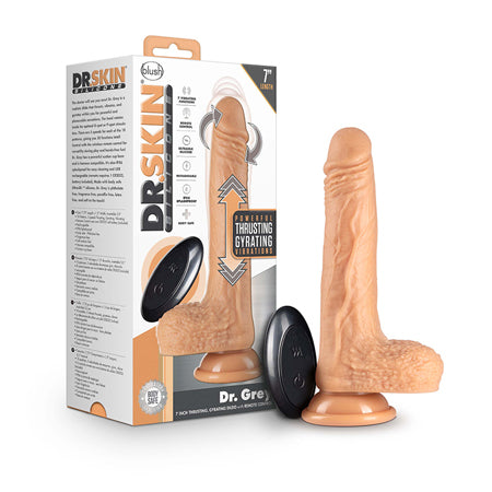 Blush Dr. Skin Dr. Grey Remote-Controlled 7 in. Thumping Dildo with Balls Beige - Not Very Vanilla