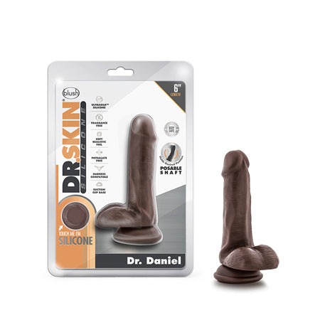 Blush Dr. Skin Silicone Dr. Daniel Realistic 6 in. Posable Dildo with Balls & Suction Cup Brown - Not Very Vanilla