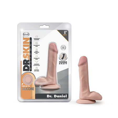 Blush Dr. Skin Silicone Dr. Daniel Realistic 6 in. Posable Dildo with Balls & Suction Cup Beige - Not Very Vanilla