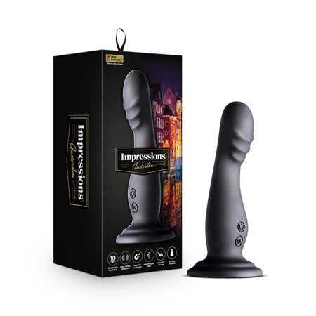 Blush Impressions Amsterdam Rechargeable Silicone 6.5 in. Vibrating Dildo with Suction Cup Black - Not Very Vanilla