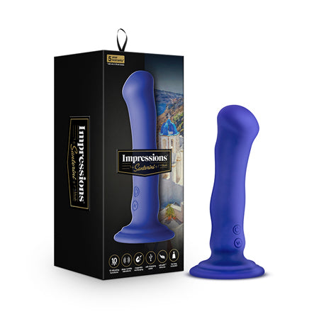 Blush Impressions Santorini Rechargeable Silicone 6.5 in. Vibrating Dildo with Suction Cup Blue - Not Very Vanilla