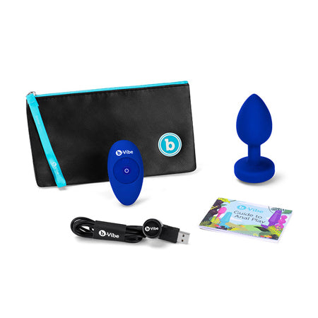 b-Vibe Vibrating Jewel Rechargeable Remote-Controlled Anal Plug with Gem Base Blue Sapphire L/XL - Not Very Vanilla