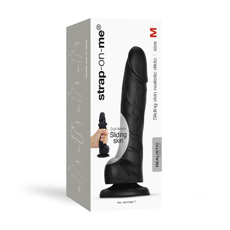 Strap-On-Me Realistic Collection Sliding Skin Dual-Density Silicone Dildo Black M - Not Very Vanilla