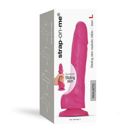 Strap-On-Me Realistic Collection Sliding Skin Dual-Density Silicone Dildo Fuchsia L - Not Very Vanilla