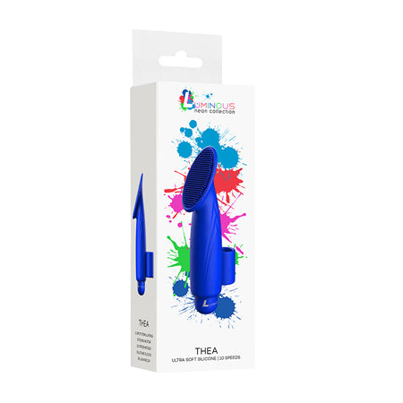 Luminous Thea 10-Speed Bullet Vibrator With Textured Silicone Finger Sleeve Royal Blue - Not Very Vanilla