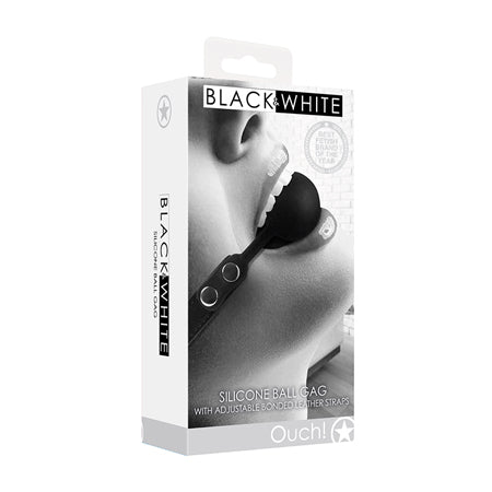 Ouch! Black & White Silicone Ball Gag With Adjustable Bonded Leather Straps Black - Not Very Vanilla