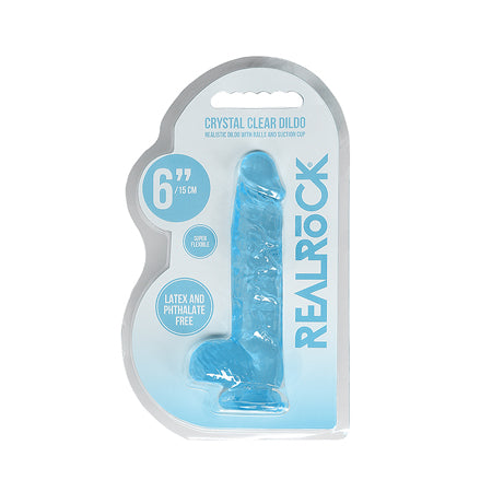 RealRock Crystal Clear Realistic 6 in. Dildo With Balls and Suction Cup Blue - Not Very Vanilla