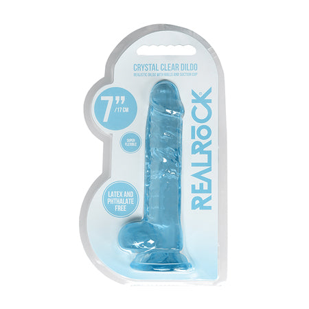 RealRock Crystal Clear Realistic 7 in. Dildo With Balls and Suction Cup Blue - Not Very Vanilla