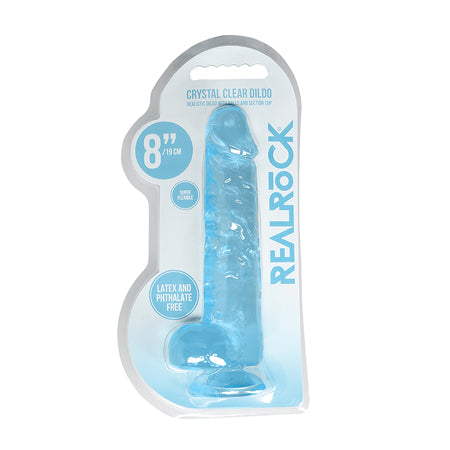 RealRock Crystal Clear Realistic 8 in. Dildo With Balls and Suction Cup Blue - Not Very Vanilla