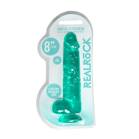 RealRock Crystal Clear Realistic 8 in. Dildo With Balls and Suction Cup Turquoise - Not Very Vanilla