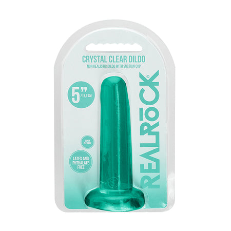 RealRock Crystal Clear Non-Realistic 5 in. Straight Dildo With Suction Cup Turquoise - Not Very Vanilla