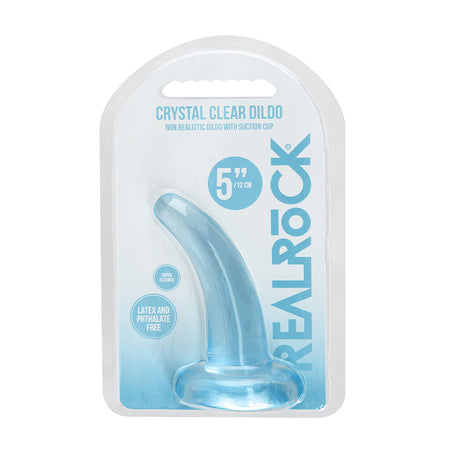 RealRock Crystal Clear Non-Realistic 5 in. Curved Dildo With Suction Cup Blue - Not Very Vanilla