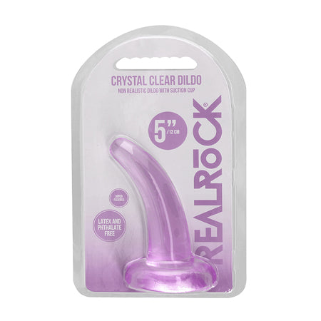 RealRock Crystal Clear Non-Realistic 5 in. Curved Dildo With Suction Cup Purple - Not Very Vanilla