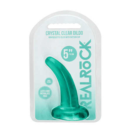 RealRock Crystal Clear Non-Realistic 5 in. Curved Dildo With Suction Cup Turquoise - Not Very Vanilla