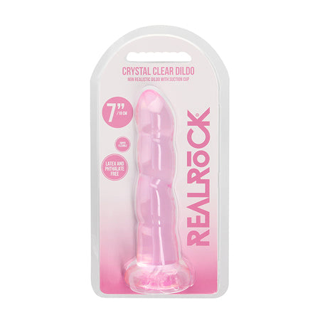 RealRock Crystal Clear Non-Realistic 7 in. Twisted Dildo With Suction Cup Pink - Not Very Vanilla