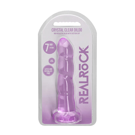 RealRock Crystal Clear Non-Realistic 7 in. Twisted Dildo With Suction Cup Purple - Not Very Vanilla