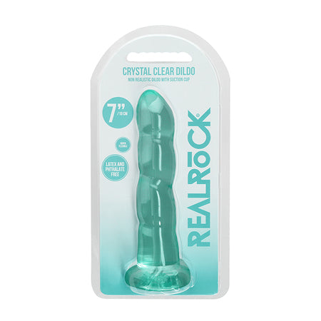 RealRock Crystal Clear Non-Realistic 7 in. Twisted Dildo With Suction Cup Turquoise - Not Very Vanilla