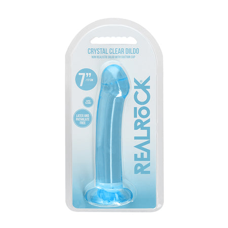 RealRock Crystal Clear Non-Realistic 7 in. Dildo With Suction Cup Blue - Not Very Vanilla