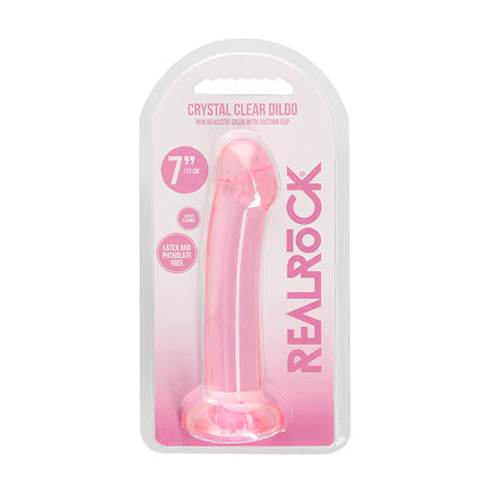 RealRock Crystal Clear Non-Realistic 7 in. Dildo With Suction Cup Pink - Not Very Vanilla