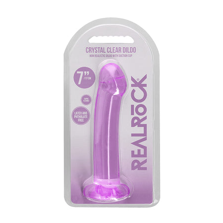 RealRock Crystal Clear Non-Realistic 7 in. Dildo With Suction Cup Purple - Not Very Vanilla