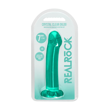 RealRock Crystal Clear Non-Realistic 7 in. Dildo With Suction Cup Turquoise - Not Very Vanilla