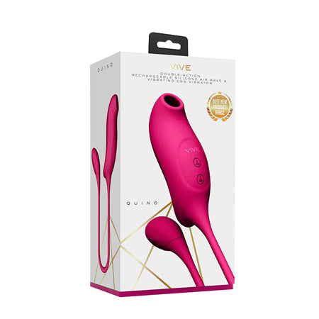 VIVE QUINO Rechargeable Air Wave & Vibrating Silicone Egg Vibrator Pink - Not Very Vanilla