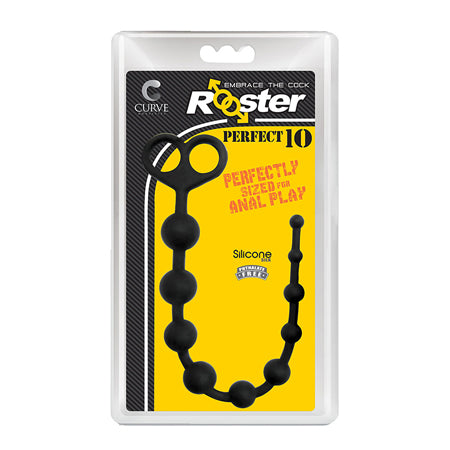 Curve Toys Rooster Perfect 10 Silicone Anal Beads Black - Not Very Vanilla