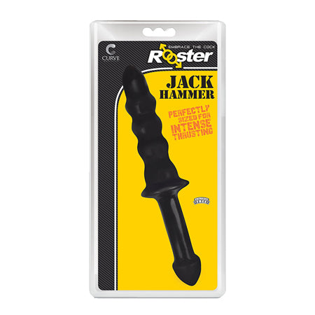 Curve Toys Rooster Jackhammer 10.5 in. Rippled Dildo with Insertable Handle Black - Not Very Vanilla