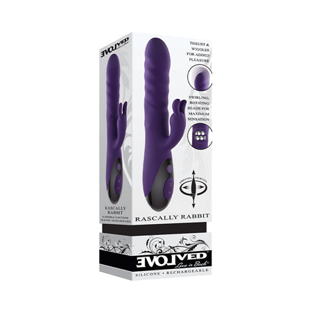 Evolved Rascally Rabbit Rechargeable Thrusting Swirling Silicone Vibrator Purple - Not Very Vanilla