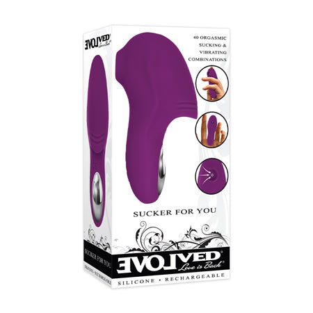 Evolved Sucker For You Rechargeable Silicone Suction Finger Vibrator Purple - Not Very Vanilla