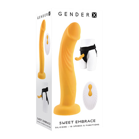 Gender X Sweet Embrace Vibrating 7 in. Dildo and Jock-Style Strap-On Harness Set Yellow/Black - Not Very Vanilla