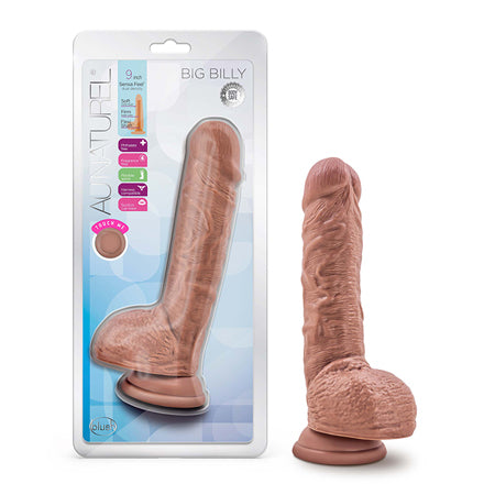 Blush Au Naturel Big Billy 9 in. Posable Dual Density Dildo with Balls & Suction Cup Tan - Not Very Vanilla