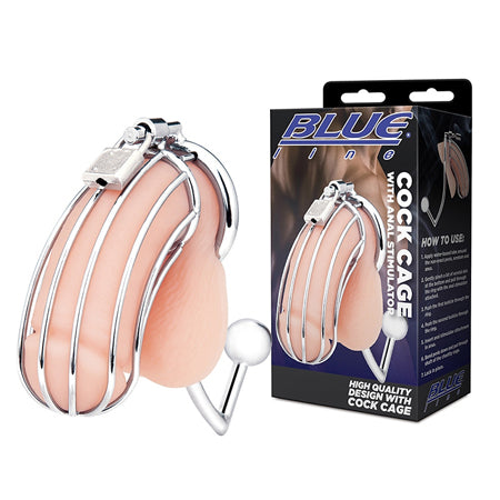 Blue Line Cock Cage with Anal Stimulator Silver - Not Very Vanilla