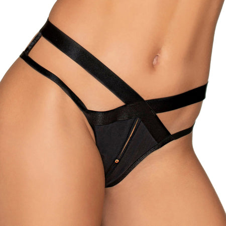 Dreamgirl Microfiber Open-Crotch Strappy Panty Black S Hanging - Not Very Vanilla