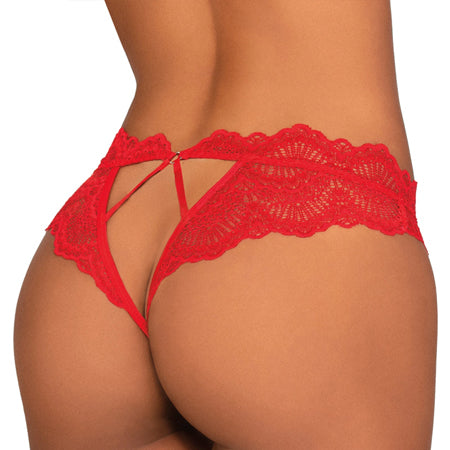 Dreamgirl Lace Tanga Open-Crotch Panty and Elastic Open Back Detail Red S - Not Very Vanilla