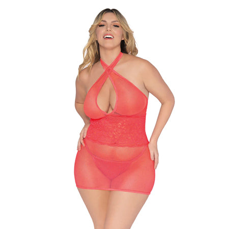 Dreamgirl Chemise & G-String Coral Queen Size - Not Very Vanilla