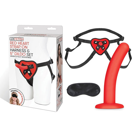 Lux Fetish Red Heart Strap-On Harness & 5 in. Dildo Set - Not Very Vanilla